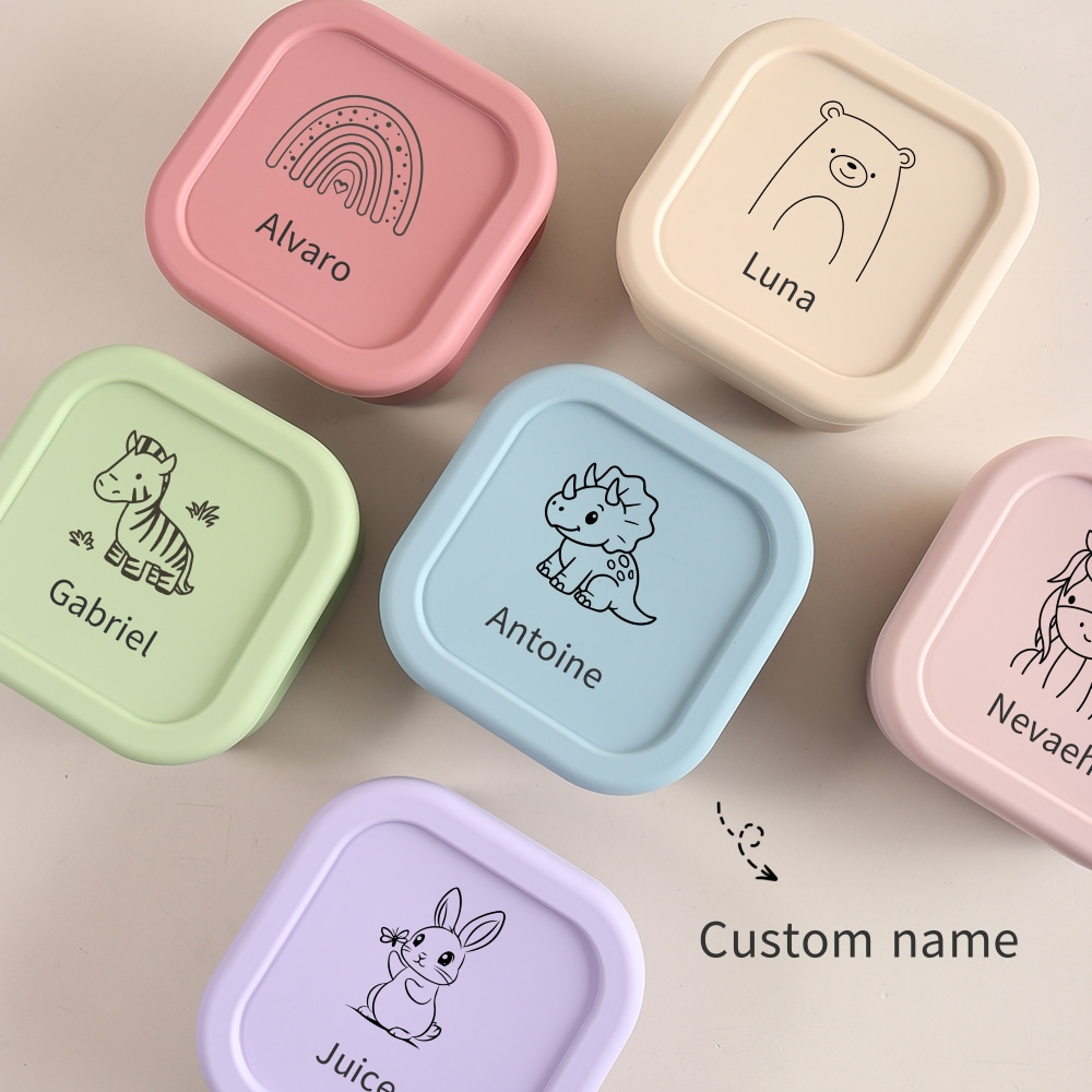 Baby Food Glass Jar - カスタム名またはパターン入り1個入り食品グレードシリコン製ベビーフード保存容器、510ml漏れ防止スナックボックス、学校給食ボックス