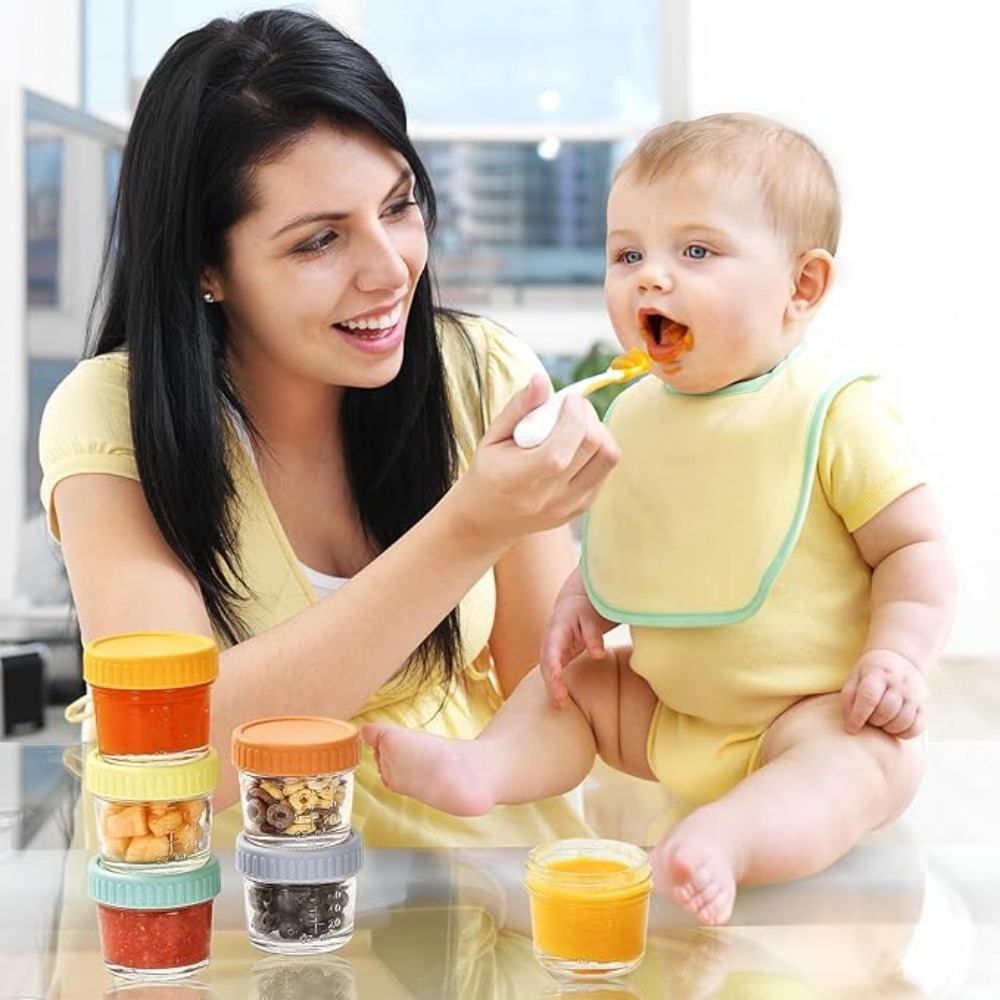 Baby Food Glass Jar - 6個入りガラス製ベビーフードジャー 再利用可能 目盛り付き ディップソースカップ 蓋付き漏れ防止 サラダドレッシング容器