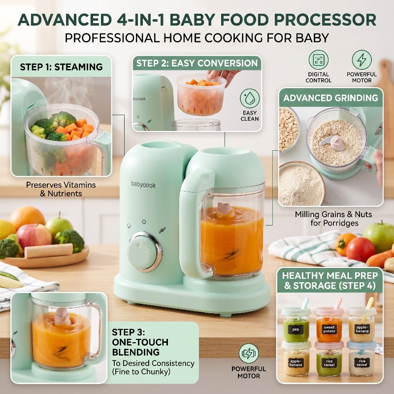 Baby Food Gerber - 小型自動高精度4in1ベビーフードグラインダースチーマー調理器ブレンダー多機能ベビーフード加工機