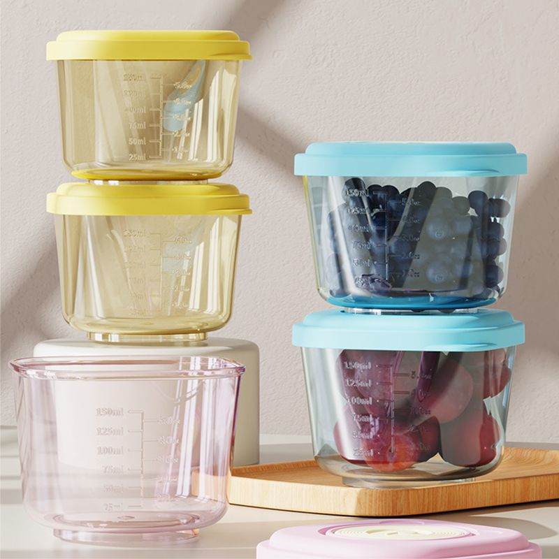 Baby Food Glass Jar - 6個のベビーフード保存容器 - PP素材、蒸し可能、漏れ防止、鮮度保持のための幼児用給餌ボウル、積み重ね可能なオーガナイザー
