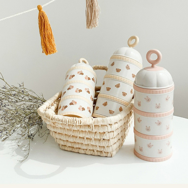 Food Box Baby - かわいいクマの粉ミルクボックス離乳食アクセサリー新生児 3 層粉ミルクディスペンサー容器ボックスボトル授乳母子供