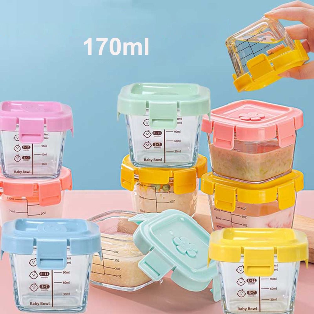 Baby Food Glass Jar - 小さな石、ベビーカップ、電子レンジ対応、冷凍用のガラス食品収納ボックス、170ml