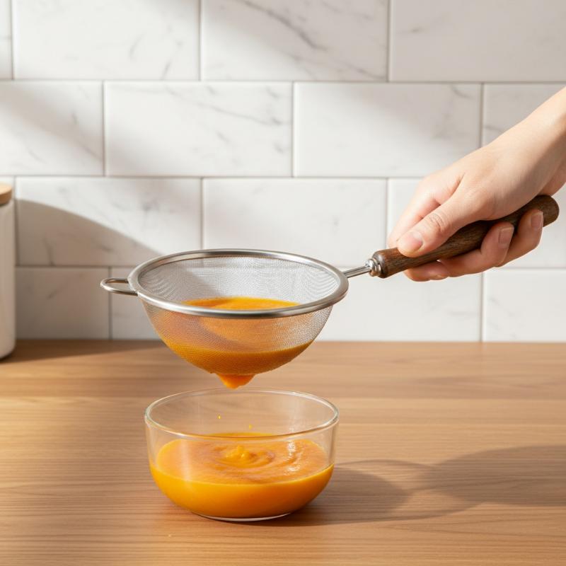 Baby Food Filter - ベビー補助食品残留物ストレーナー 304 ステンレス鋼ファインフィルタースプーン木製ハンドル豆乳フィルターガジェット