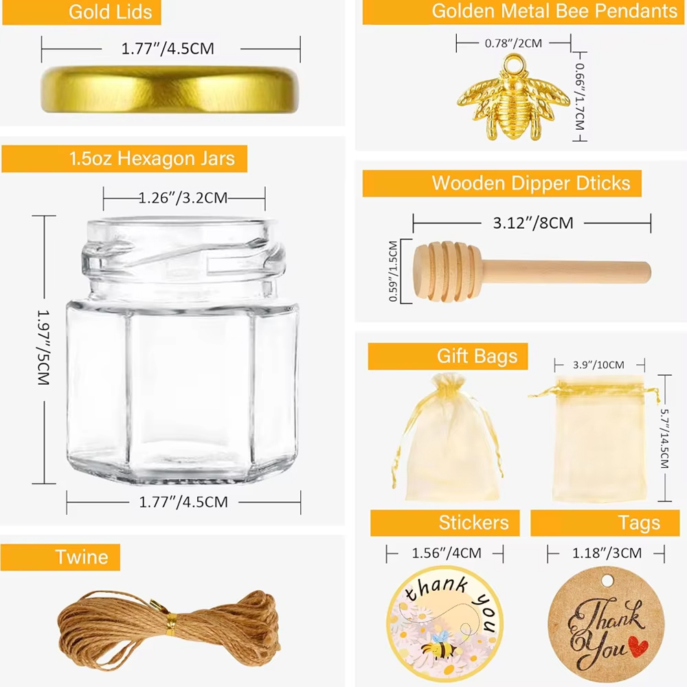 小さなハニージャー、ミニハニージャー（スプーン付き）、六角形 - Baby Food Glass Jar のレビューと価格