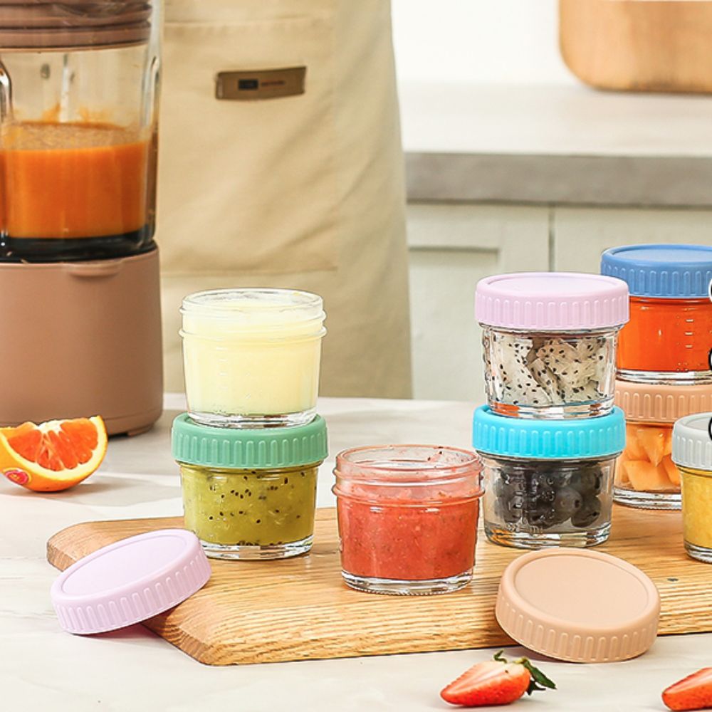 6個入り 多目的ガラス製ベビーフードジャー 再利用可能 目盛 - Baby Food Glass Jar のレビューと価格